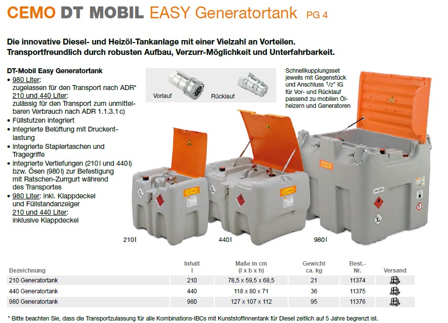 CEMO DT-Mobil Easy 440 Generatortank - 11375