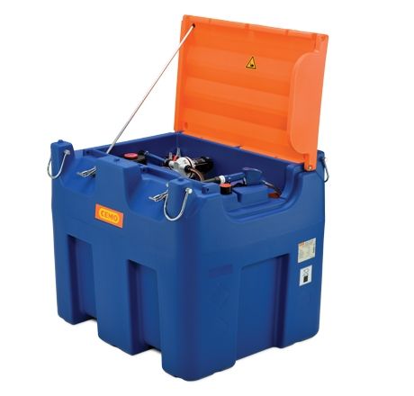 CEMO Blue-Mobil Easy 980 l mit Klappdeckel, 230 V Membranpumpe, Automatik-Zapfpistole und 4 m Befüllschlauch DN 19