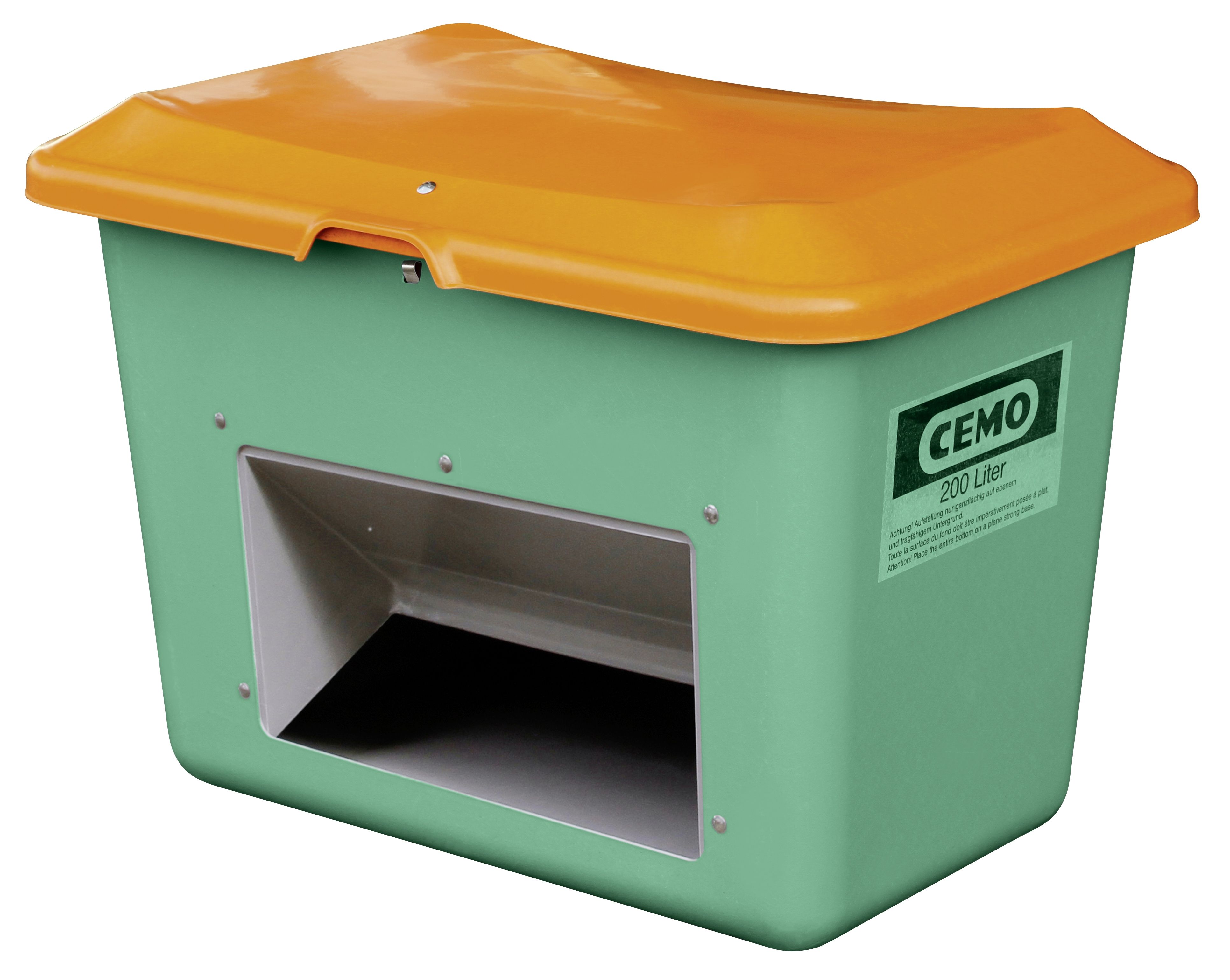 CEMO GFK Streugutbehälter PLUS3, 200 l, grün/orange - 10575