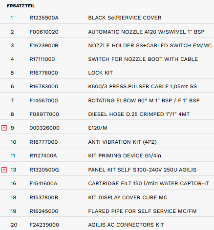 Teilenummern Piusi Dieseltankstelle Self Service 100 MC F
