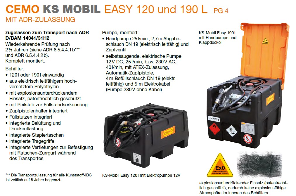 CEMO KS-Mobil Easy 120 l, 12V Pumpe, 25 l/min, Klappdeckel - 11499