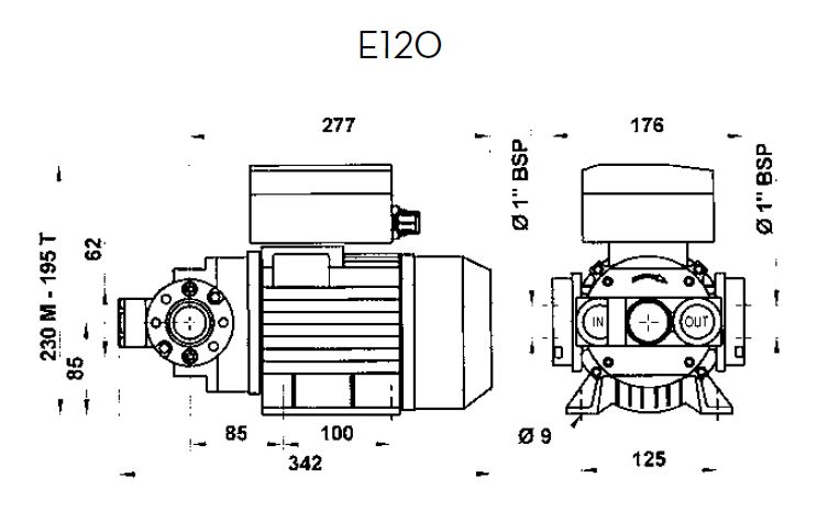 Maßzeichnung Piusi Dieselpumpe E120