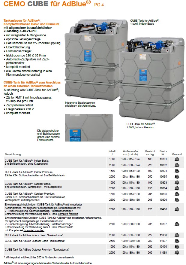 CEMO CUBE 1500 l Outdoor Premium, Tankanlage für AdBlue®, für Tankautomat - 10466