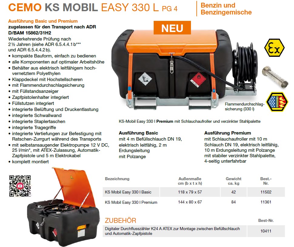 CEMO KS-Mobil Easy 330 l Basic, 12V Pumpe, 25 l/min, Klappdeckel - 11502